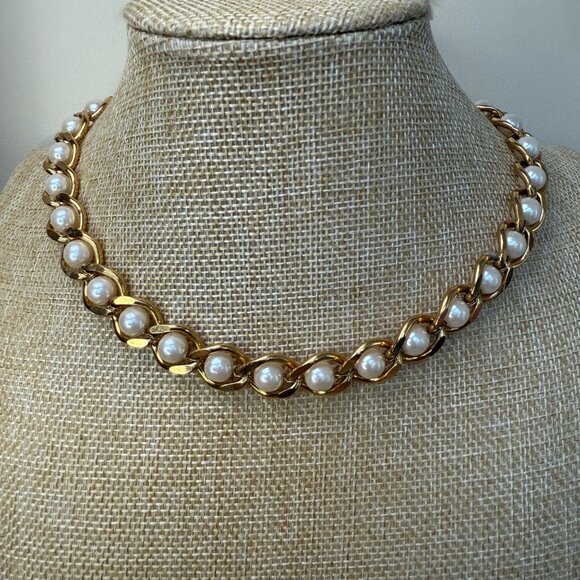 Gold Tone Faux Pearl Necklace & Bracelet Set - Elegant Jewelry Gift 18" Necklace - Picture 5 of 14